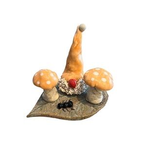 Studio Art Pottery Sculpture Magic Mushrooms Gnome Signed J McKinney
